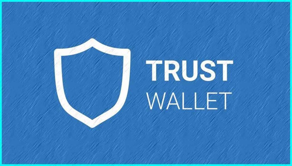 نماد و نوشته trust wallet در پس زمینه آبی