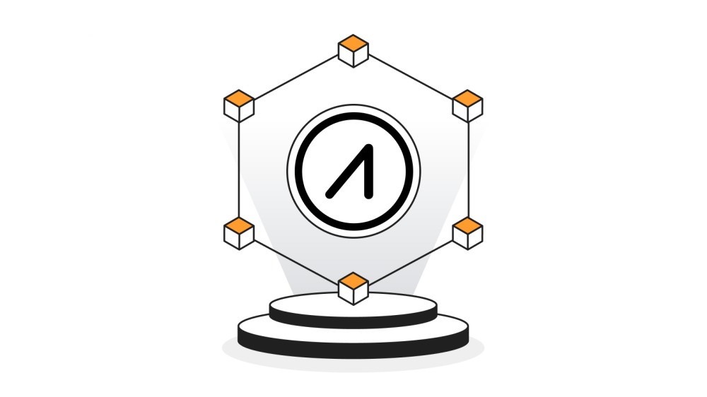 طراحی لوگو AIOZ با نماد A روی شش ضلعی با پس زمینه سفید