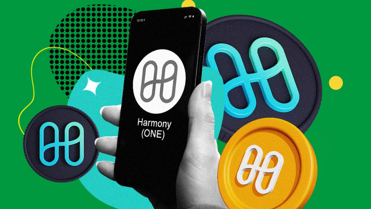 لوگوی بلاک چین هارمونی روی گوشی و طراحی سکه