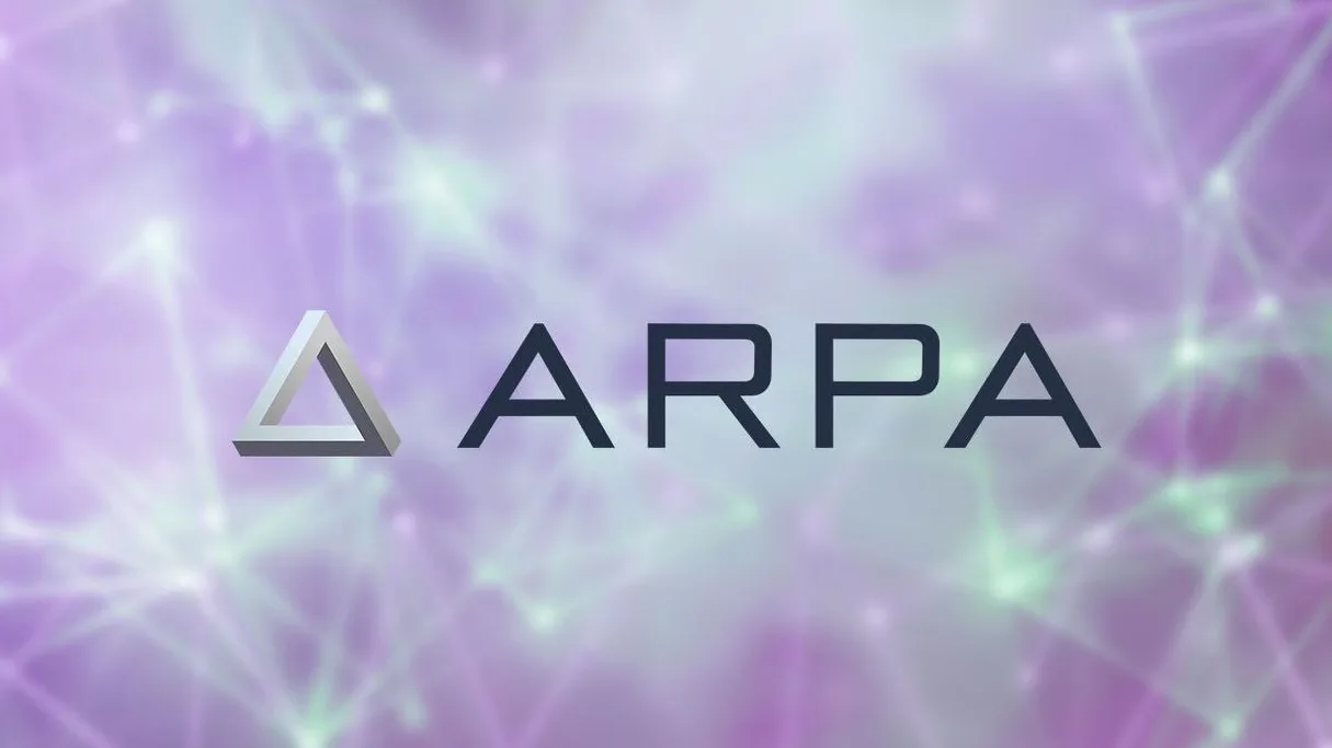 طراحی رنگی لوگوی بلاک چین ARPA با پس زمینه بنفش