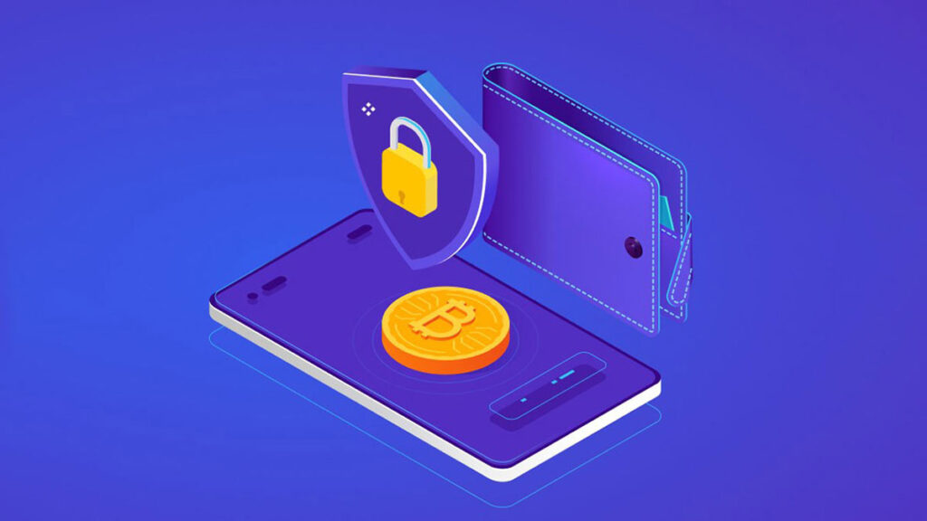 کیف پول بیت کوین با پس زمینه بنفش