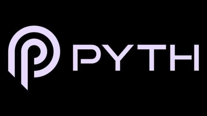 pyth-network لوگو ارز پایث با نوشته PYTH سفید روی پس زمینه سیاه