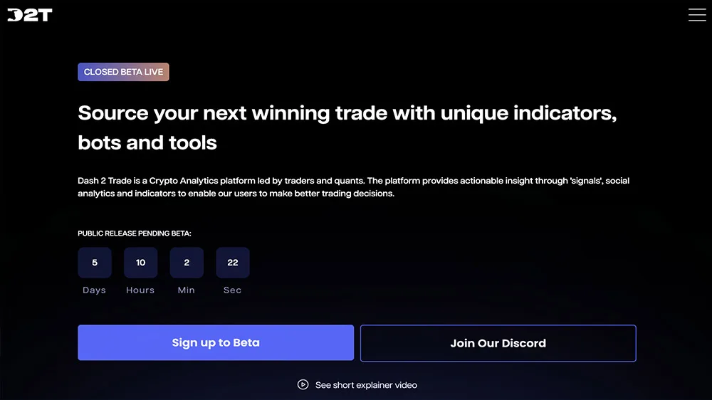 منوی ربات Dash2trade