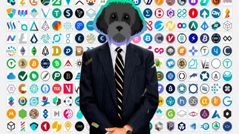 نماد سگ مایرو روی پس زمینه‌ای از ارزهای دیجیتال