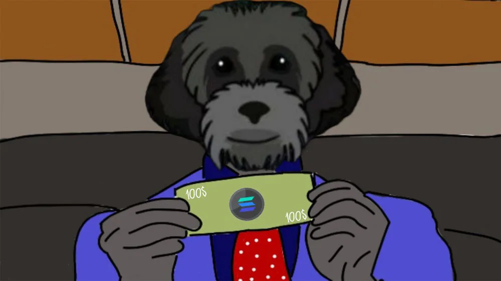 سگ نماد ارز مایرو که یک اسکناس در دست دارد