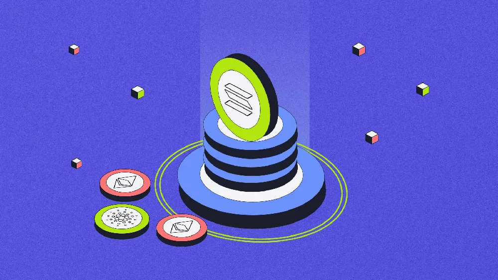 تصویر چندین کوین سبز و صورتی و آبی