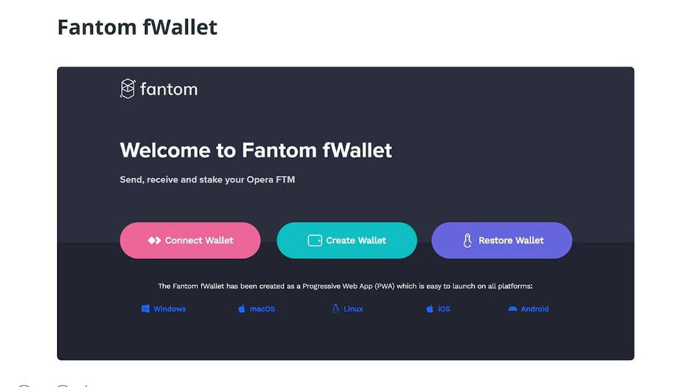کیف پول fWallet به‌صورت وب اپلیکیشن در سایت فانتوم ارائه‌شده
