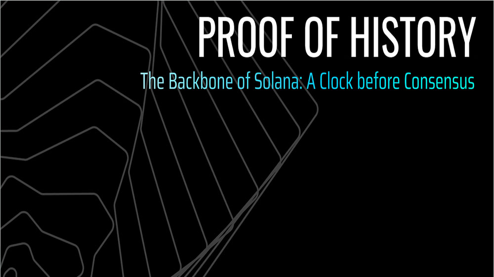 تصویری از الگوریتم اجماع اثبات تاریخچه به عنوان معماری شبکه سولانا با پس زمینه سیاه