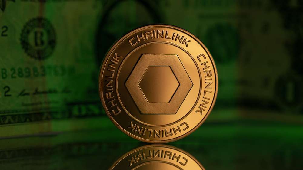 تصویری از یک سکه با نماد ارز دیجیتال چین لینک