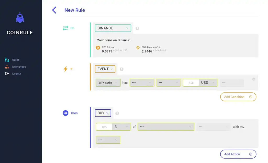 محیط ساخت استراتژی شرطی بدون کدنویسی در ربات کوین رول