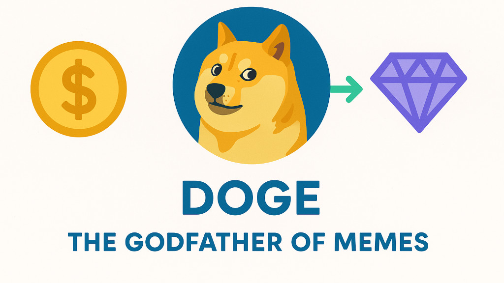 لوگوی دوج کوین و دلار