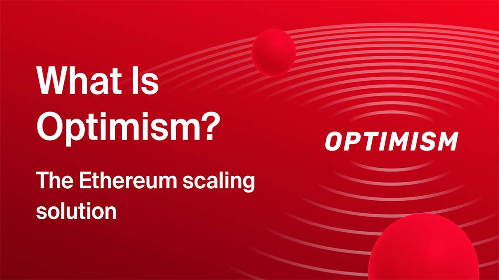 نمای گرافیکی Optimism به عنوان از راه حل لایه دوم اتریوم Optimism با پس زمینه قرمز