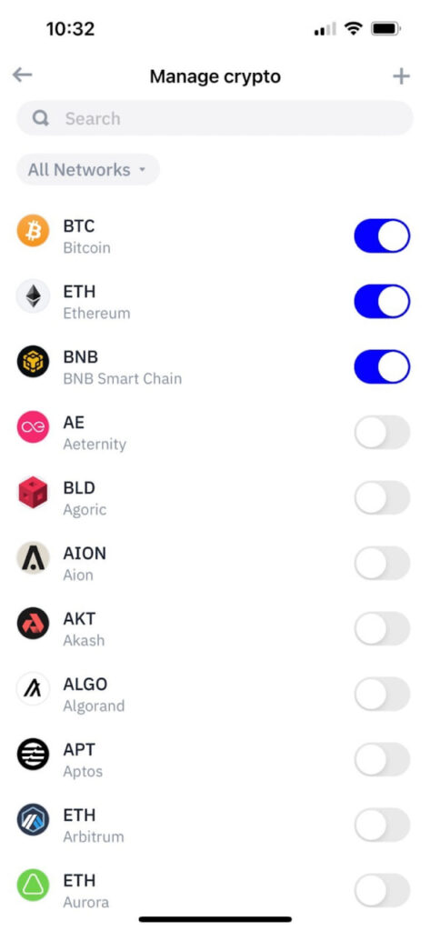 Manage Crypto در تراست ولت برای فعال کردن تیک ارزها