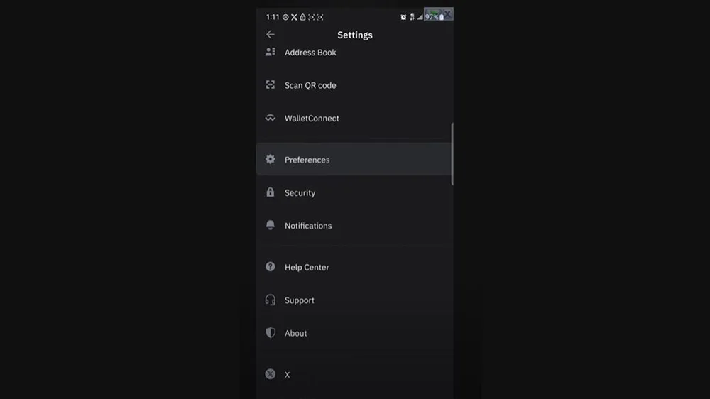 بخش preferences کیف پول تراست ولت