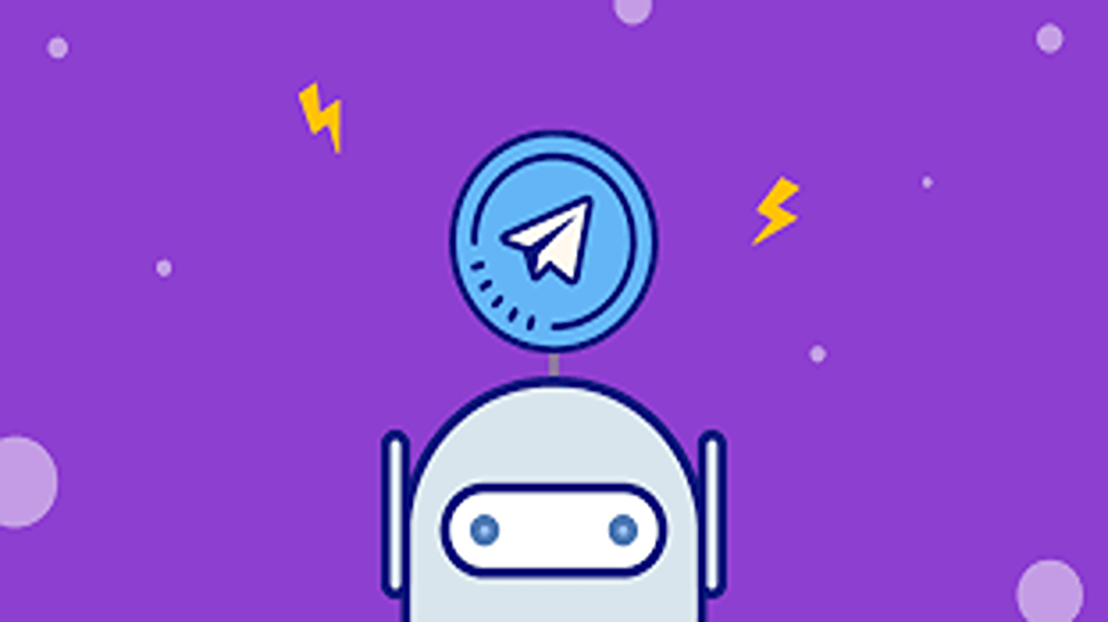 تصویری از یک ربات که بالای سرش نماد تلگرام قرار دارد.