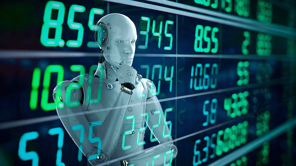 یک ربات در حال تحلیل و بررسی شرایط بازار