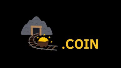 لوگوی دات کوین در کنار نقاشی استخراج طلا از معدن.