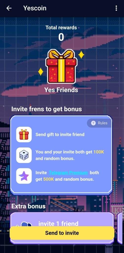 تصویری از صفحه دعوت دوستان به بازی تلگرامی