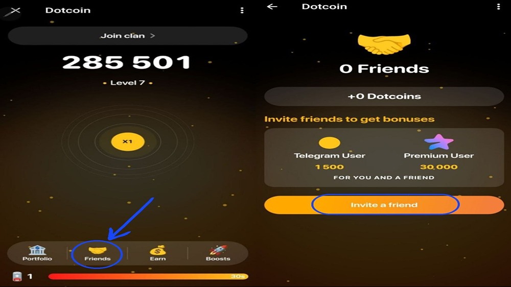 تصویری از invite friends در بازی دات تلگرام