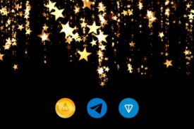 ستاره‌های از بالای تصویر در حال ریختن هستند و لوگوی تلگرام، نات کوین و تون کوین در پایین صفحه است.