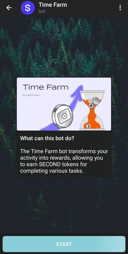 تصویری از صفحه اول ربات استخراج Time Farm