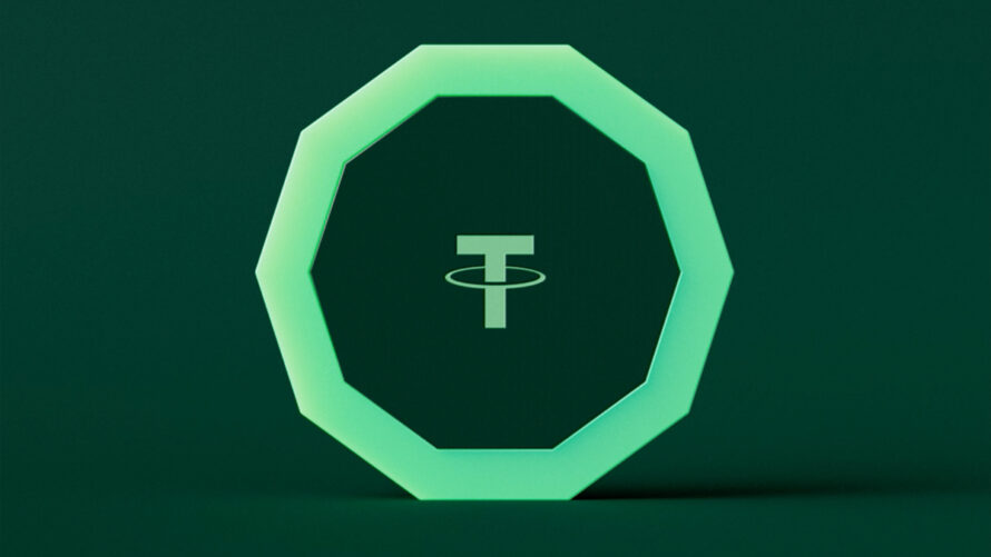 نماد تتر در صفحه‌ای سبز رنگ