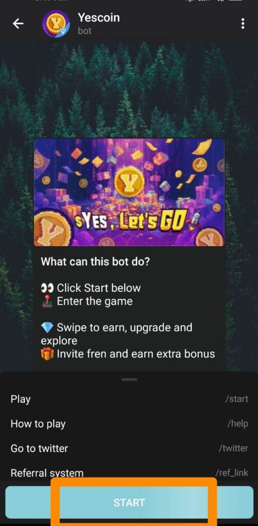 تصویری از صفحه وارد شدن به بازی و استخراج Yes Coin