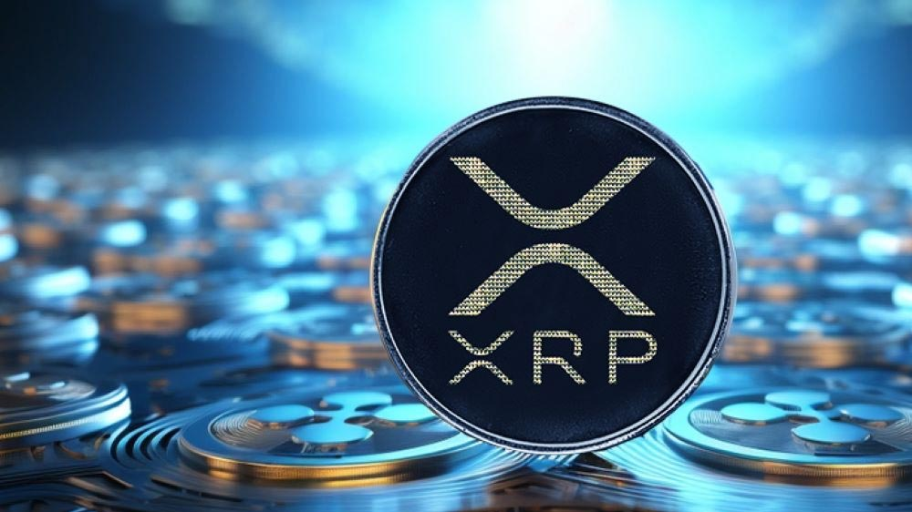 تصویر سکه ریپل (XRP) با پس زمینه آبی