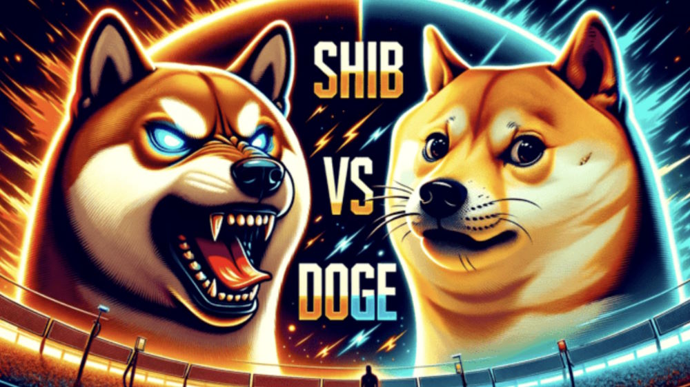 نوشته SHIB VS DOGE با تصویر دو سگ