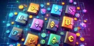 از متامسک تا لجر؛ ۷ مورد از بهترین کیف پول های ارز SLP ۷ کیف پول در رنگهای مختلف با پس زمینه آبی