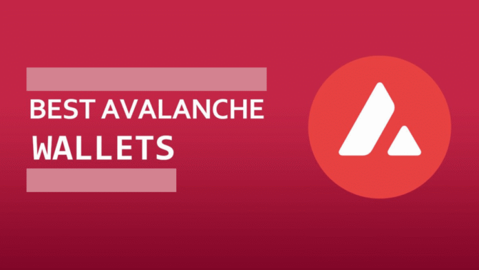 avalanche wallets نماد آوالانچ در پس زمینه قرمز و با نوشته انگلیسی: برترین کیف پولهای آوالانچ