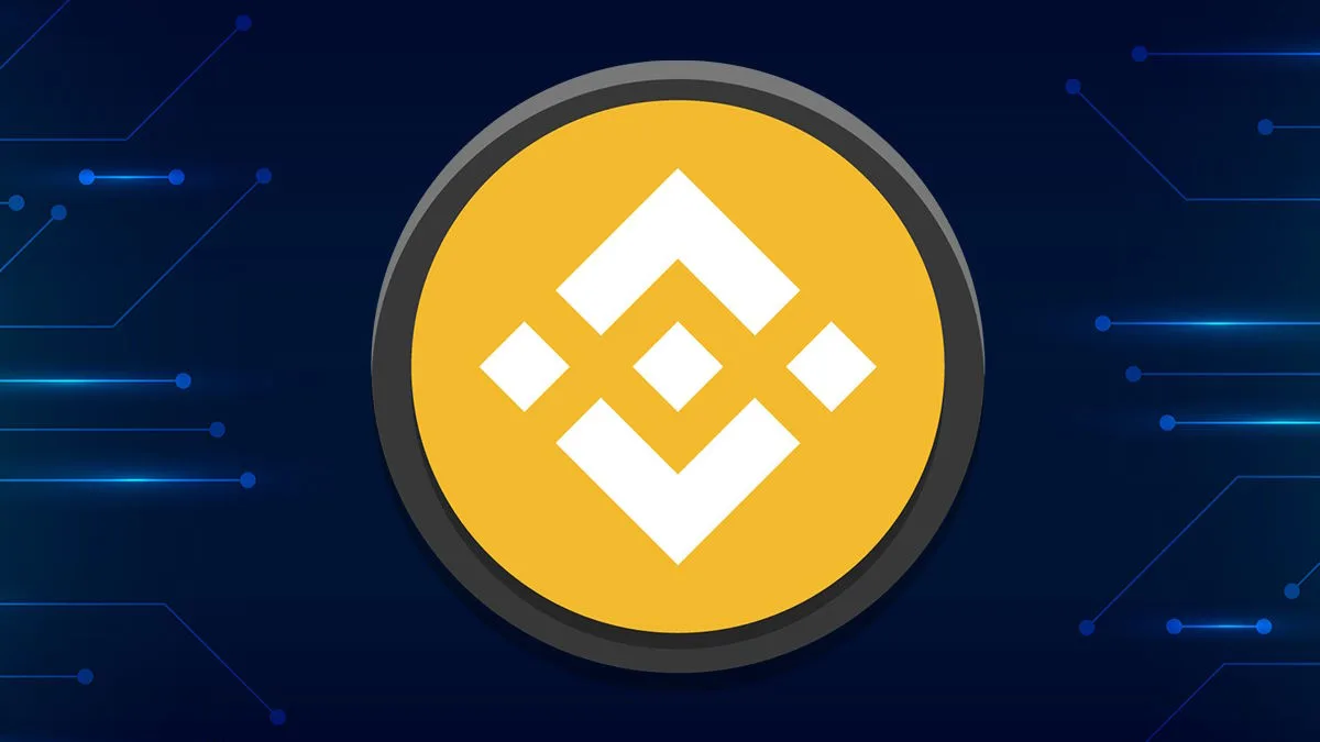 binance-coin-logo-tech-bg لوگو بایننس روی سکه با پس زمینه فناوری