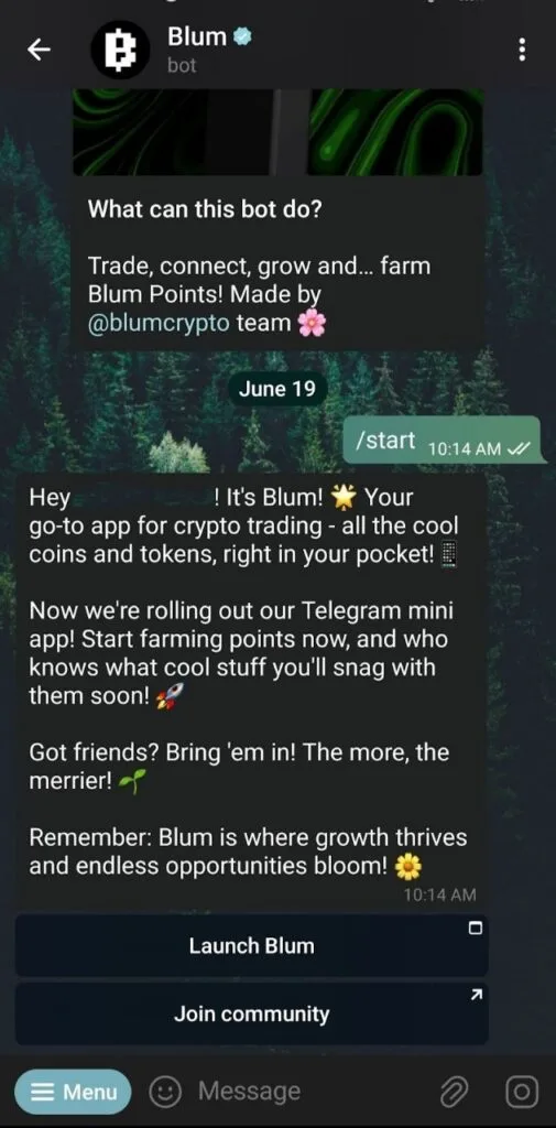 تصویری از کانال پیوستن به ربات بازی استخراج blum