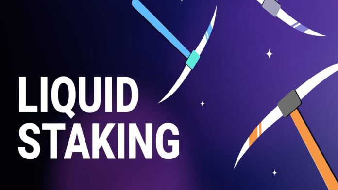 تصویری با پس‌زمینه بنفش که کلمه لیکویید استیکنیگ به انگلیسی در سمت چپ نوشته شده است و در سمت راست عکس چندین چکش وجود دارد.