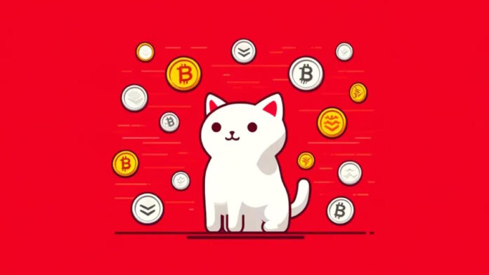 maneki-logo-coins-bg گربه سفید نماد منکی پس زمینه قرمز