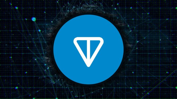 toncoin-logo-technological-bg لوگوی تون کوین در یک تصویر با پس زمینهی الهام گرفته از تکنولوژی