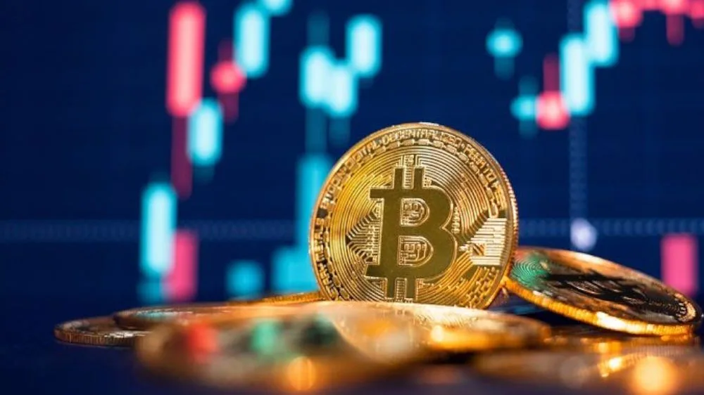 بیت کوین با چارت پس زمینه