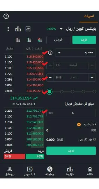 صفحه خرید BNB در رمزینکس، معامله حرفهای