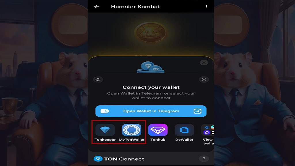 اتصال برنامه همستر کامبت به کیف پول ارز دیجیتال