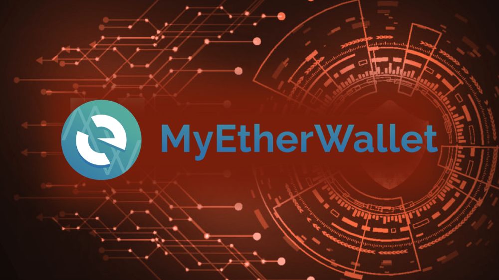 ایکون myetherwallet برروی پس زمینه قهوه ای رنگ 