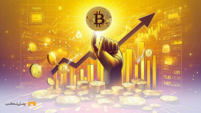 btc-price-reclaims-64k-saylor-winning-message یک دست و انگشت زیر سکه بیت کوین