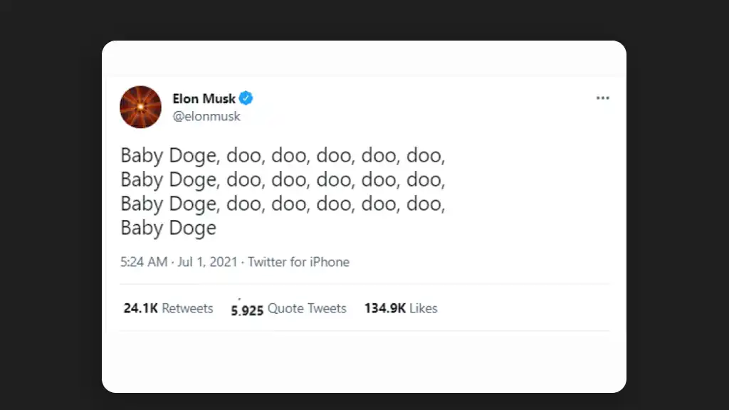 پست ایکس ایلان ماسک که به شوخی از ارز بیبی دوج نام برده بود.