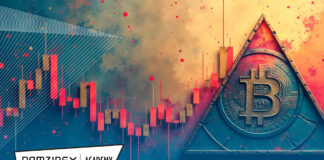 الگوی مثلث چیست؟ آموزش استفاده و انواع آن نمودار قیمت که وارد یک مثلث به شکل نماد بیت کوین می شود