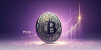 بیت کوین رکورد جدیدی به ثبت رساند و حالا در حال آزمایش قیمت ۹۲,۰۰۰ دلار است بیت کوین بنفش افزایش قیمت