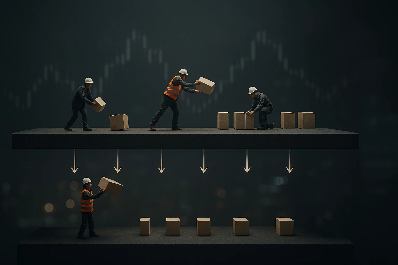 کارگران بستهها را از بالا به پایین منتقل میکنند؛ یک استعاره برای نحوه کار شبکههای لایه ۲ اتریوم