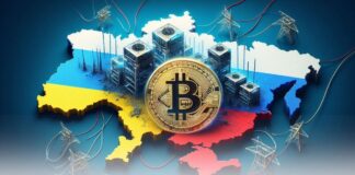 روسیه استخراج ارزدیجیتال را در مناطق اشغالی اوکراین ممنوع میکند پرچم اکراین و روسیه بیت کوین