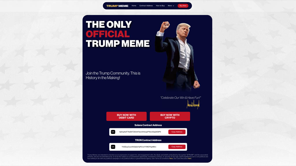 تصویر وب‌سایت رسمی توکن TRUMP