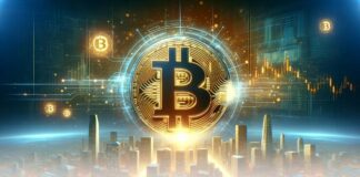 بیت کوین بالاخره از مرز ۱۰۰,۰۰۰ دلار گذشت! سکهی درخشان بیت کوین بر فراز یک شهر مدرن