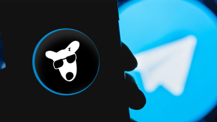 dogs-telegram-game-defined نماد داگز با نماد تلگرام در پس زمینه