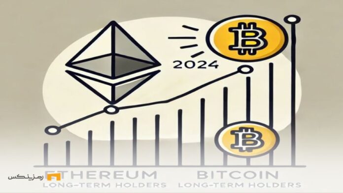 ethereum-long-term-holders-increase-2024 افزایش هولدرهای اتریوم و کاهش هولدر های بیت کوین